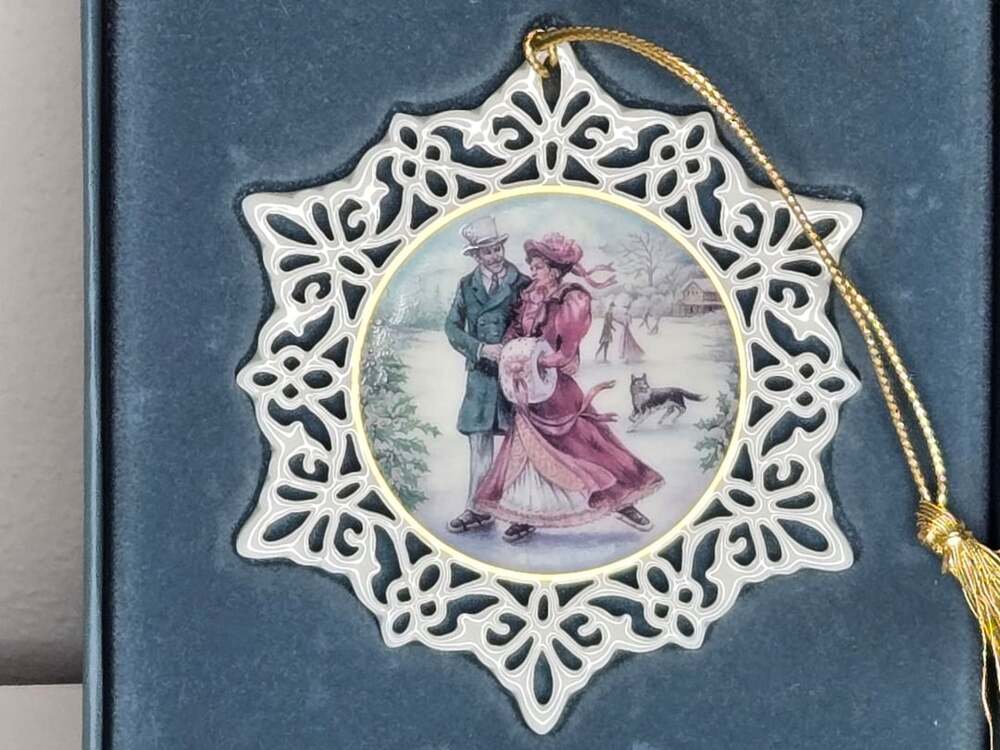 Vintage Lenox Victorian Lace Skaters Christmas Ornament